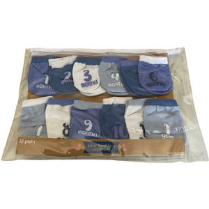 Gertex Infant Blue and White Anklet Socks with Months 1-12 months - 12 pairs